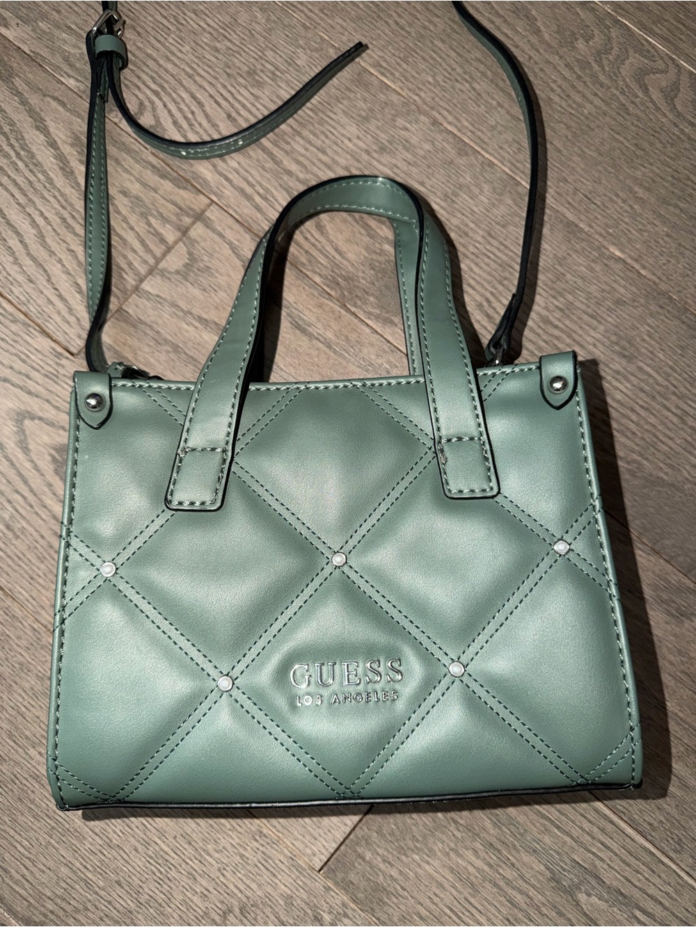 GUESS Quilted Crossbody Satchel in Sage Green